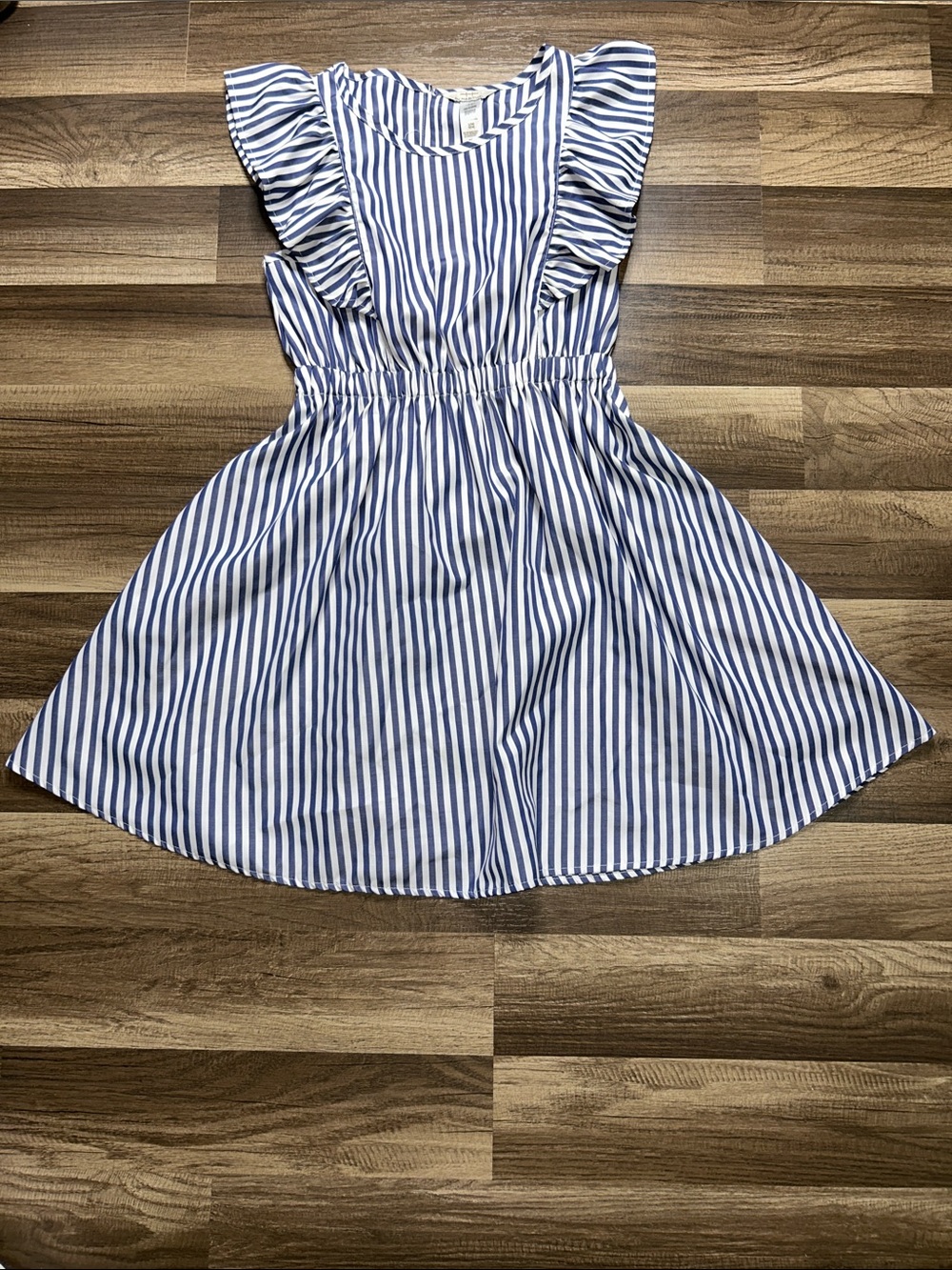 Habitual Blue & White Striped Flutter-Sleeve Dress